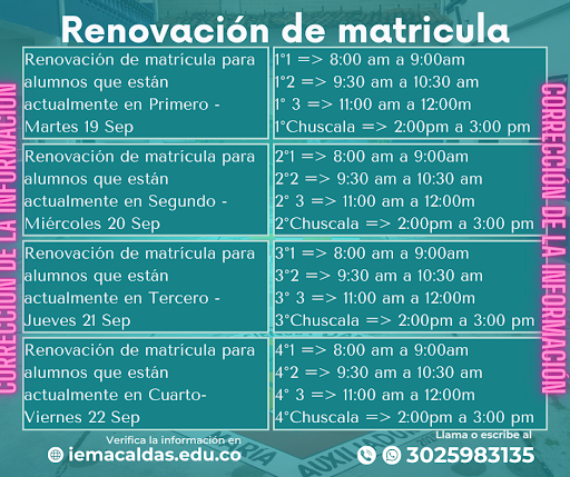 Horario para renovaci&oacute;n de matricula